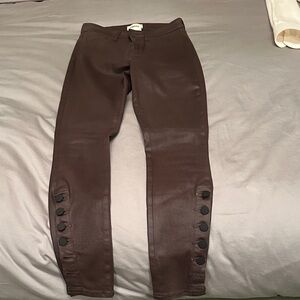Frame Brown Wax Coated Pants with Button Detail